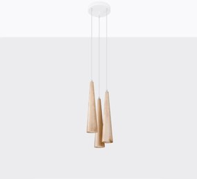 Závesné svietidlo Sula 3p, 3x drevené tienidlo