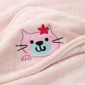 Goldea detská froté osuška s kapucňou - mačička na svetlo ružovej 100 x 100 cm