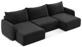 Čierna rozkladacia/s úložným priestorom rohová pohovka Kalena – Makamii