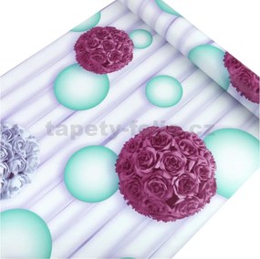 Samolepiace tapety 45 cm x 10 m IMPOL TRADE 9072-1, bielo-červené kytice ruží na fialovom podklade, Samolepiace tapety