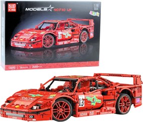 LEAN Toys Stavebnicové kocky – športové pretekárske auto, červené, mierka 1:10, 2688 dielov