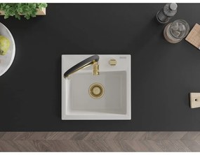 Mexen Milo, 1-komorový granitový drez 435x410x171 mm a drezová batéria Aster, biela, 6505-20-73450-57-G