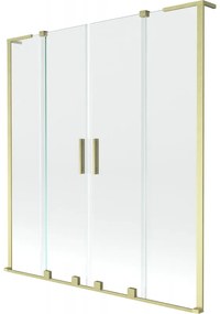 Mexen Velar L Duo, 2-krídlová posuvná vaňová zástena 140 x 150 cm, 8mm číre sklo, zlatá matná, 896-140-003-02-55