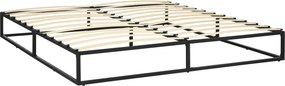 HOMCOM Oceľový rám postele 25 cm výška postele pre matrac 180x200 cm, drevený lamelový základ pre 1-2 osoby, moderný štýl čierny | Aosom