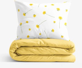 Goldea bavlnené posteľné obliečky duo - púpavy so žltou 140 x 200 a 70 x 90 cm