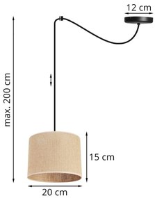 Závesné svietidlo Juta Spider, 1x jutové tienidlo, (výber z 2 farieb konštrukcie), (fi 20cm)