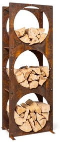 Trio Circulo, stojan na drevo, regál, 55 × 160 × 30 cm, 3 mm oceľ, hrdzavý vzhľad