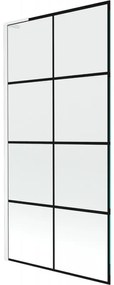 Mexen Next L, 1-krídlová vaňová zástena 90 x 150 cm, 6mm číre sklo-čierny vzor, biely profil, 895-090-000-03-77-20