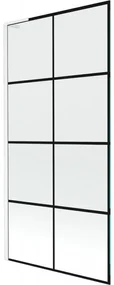 Mexen Next L, 1-krídlová vaňová zástena 90 x 150 cm, 6mm číre sklo-čierny vzor, biely profil, 895-090-000-03-77-20