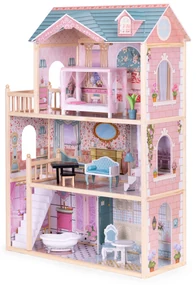 Veľký drevený domček pre bábiky, 3 poschodia, 11 kusov nábytku, ECOTOYS