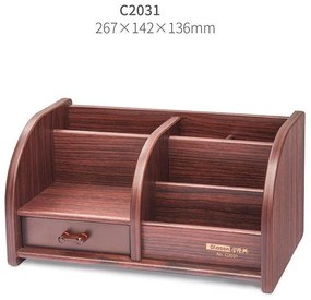 Drevený stojan na perá s 5 priehradkami a zásuvkou tmavé drevo