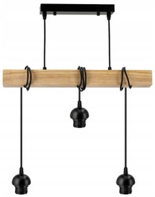BERGE LED závesné stropné svietidlo, drevený trám, 3xE27, Luster, guľa, bezfarebný