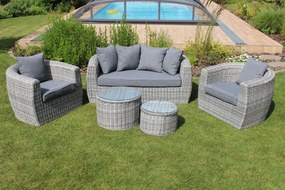 Sivé záhradné ratanové sedenie so stolíkmi 5-set