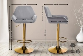 Barová stolička Braga (SET 2 ks) - zamat, zlatá podnož - Sivá