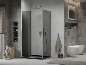 Mexen Lima, sprchový kút so skladacími dverami 100 (dvere) x 80 (stena) cm, 6mm šedé sklo, chrómový profil + slim sprchová vanička čierna + chrómový sifón, 856-100-080-01-40-4070