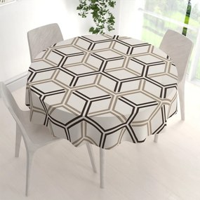 Biante Bavlnený okrúhly obrus Sandra SA-558 Hnedé hexagóny na krémovom Ø 110 cm