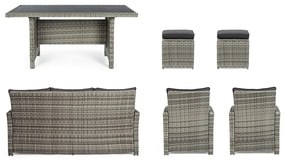 Sivá záhradná lounge súprava z umelého ratanu pre 6 Ariel – Bizzotto