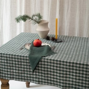 Ľanový obrus 140x200 cm Forest Green Gingham – Linen Tales