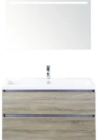 Kúpeľňový nábytkový set Vogue 100 cm s keramickým umývadlom a zrkadlom s LED osvetlením dub sivý