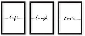 Súprava 3 nástenných obrazov Tablo Center Life Laugh Love