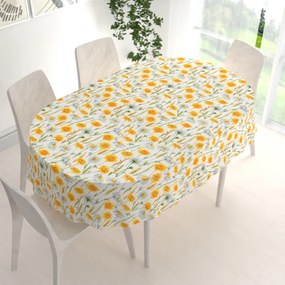 Biante Dekoračný oválny obrus PML-104 Biele a žlté margaréty na bielom 140x160 cm