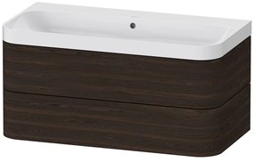 DURAVIT Happy D.2 Plus c-shaped závesná skrinka s nábytkovým umývadlom bez otvoru, 2 zásuvky, 975 x 490 x 480 mm, orech kartáčovaný, HP4348N6969