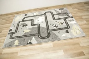 Detský koberec Lima F498A uličky / plyšové medvede, svetlosivý / krémový