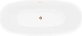 Mexen Luvo Slim, voľne stojaca vaňa 170 × 75 cm, biela lesklá, medený prepad, 52801707500-65