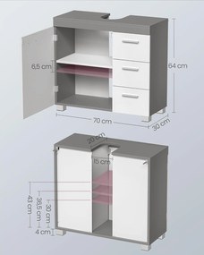 Kúpeľňová skrinka pod umývadlo, 30 x 70 x 64 cm, sivá a biela farba