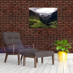 Sklenený obraz - Údolie pod horami (70x50 cm)