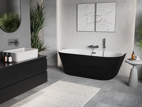 Mexen Oris, voľne stojaca ryhovaná vaňa 150 x 75 cm, biela-čierna, grafitový prepad, 52871507575-95