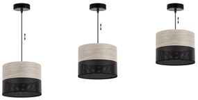 Závesné svietidlo Wood, 1x svetlobéžová dubová dýha/čierne PVC tienidlo, (fi 20cm)