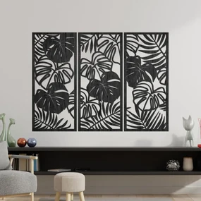 Trojdielny obraz na stenu s listom monstera| SENTOP PR0533