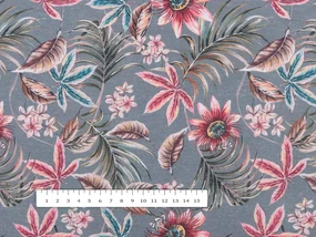 Biante Dekoračný oválny obrus PML-043 Tropické kvety na sivom 100x140 cm