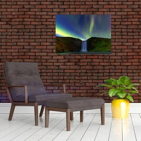 Sklenený obraz - Polárna žiara na Islande (70x50 cm)
