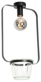 Moderné stropné svietidlo čierne so sklom obdĺžnikové - Roslini