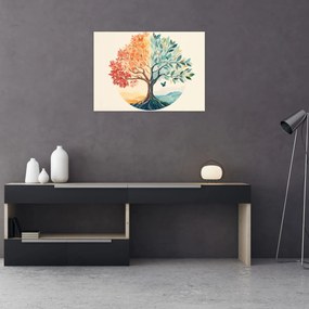 Sklenený obraz – Duálny strom s motýľom (70x50 cm)