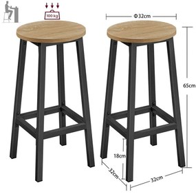 Set 2 barových okrúhlych stoličiek