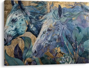 Obraz - Kone so zlatým pozadím (70x50 cm)