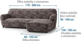 Bielastické poťahy MARMO hnedé sedačka s otomanom vpravo (š. 170 - 300 cm)