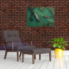Sklenený obraz - Rybári na rieke (70x50 cm)