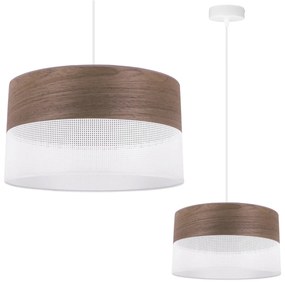Light Home Závesné svietidlo Wood, 1x hnedá orechová dýha/biele PVCové tienidlo, (fi 30cm)