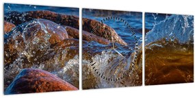 Detailný obraz - voda medzi kameňmi (s hodinami) (90x30 cm)