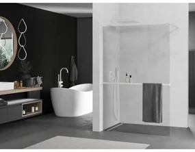 Mexen Kioto+, sprchová zástena Walk-In s poličkou a vešiakom 100 x 200 cm, 8mm číre sklo, biely profil, 800-100-121-20-00