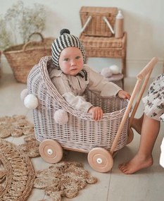 Prútený kočík pre bábiky biela