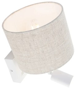 Nástenná lampa biela s lampou na čítanie a svetlosivým tienidlom 18 cm - Brescia