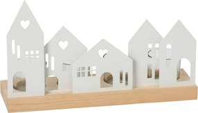 svícen domečky velký z bílého železa – 28*16,5*8,5 cm