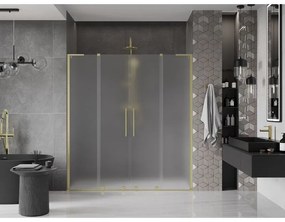 Mexen Velar L Duo, posuvné sprchové dvere do otvoru 200 cm, 8mm sklo námraza, zlatá matná, 871-200-003-32-55