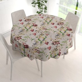Biante Dekoračný okrúhly obrus PML-083 Kvety a motýle na béžovom Ø 70 cm