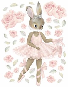 Gario Detská nálepka na stenu Pastel bunnies  zajačik baletka a ruže Rozmery: XL